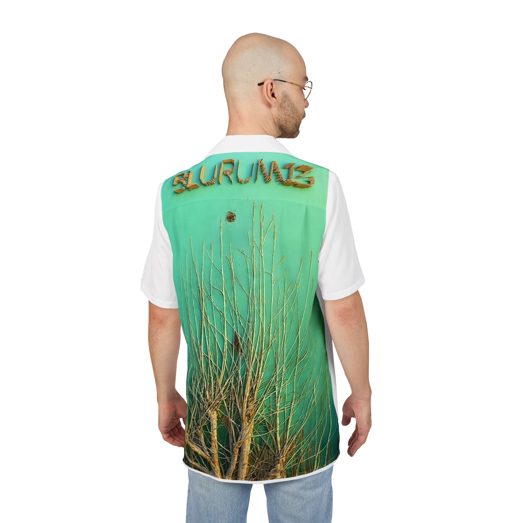 BLURUM13 Vexsens Logo Hawaiian Shirt — Teal Palm Pocket & 'BLURUM13' Back Print