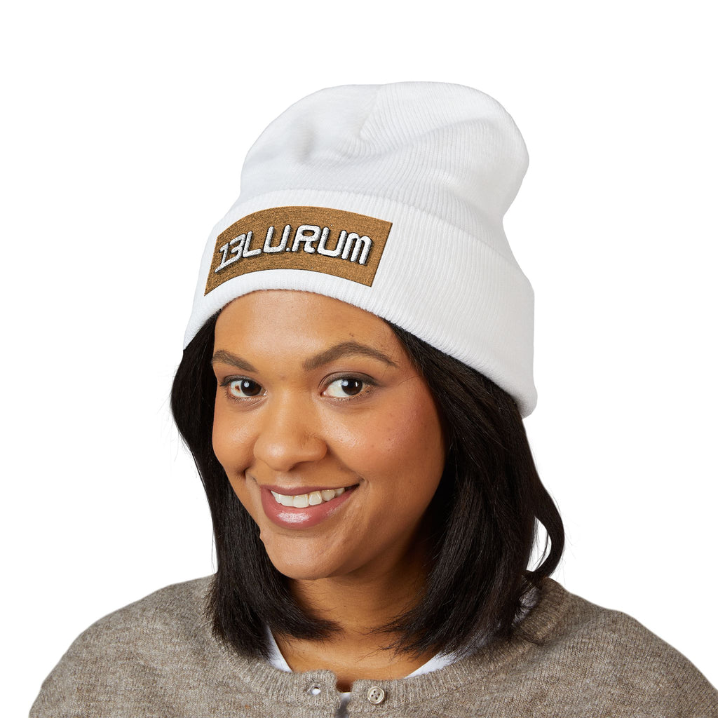 Embroidered "BLURUM" gold logo Classic Cuffed Beanie — Cozy Knit Winter Hat